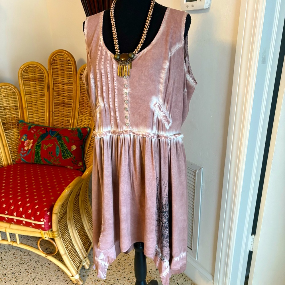 JOE BROWNS Bohemian Sleeveless Antique Rose Dress! Handkerchief Hem! GUC
